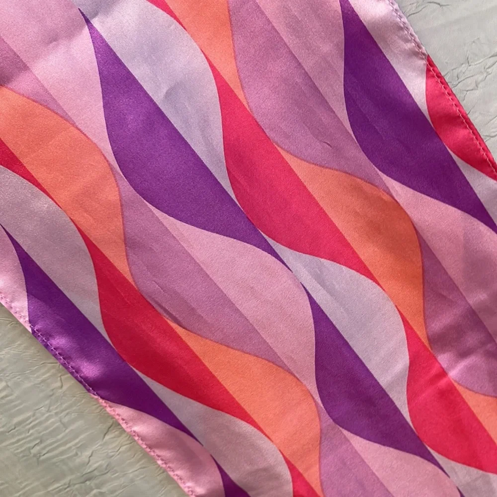 Vintage Pinks and Purples Wavy Asymmetrical Neck Tie Scarf